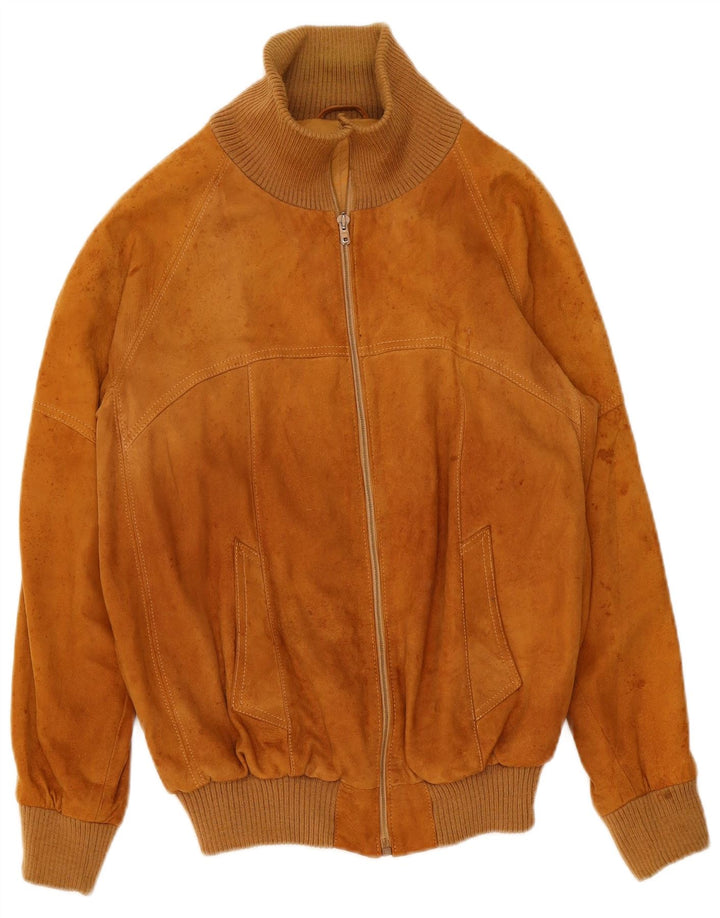 vintage Mens Suede Bomber Jacket IT 50 Grand Cuir Beige
