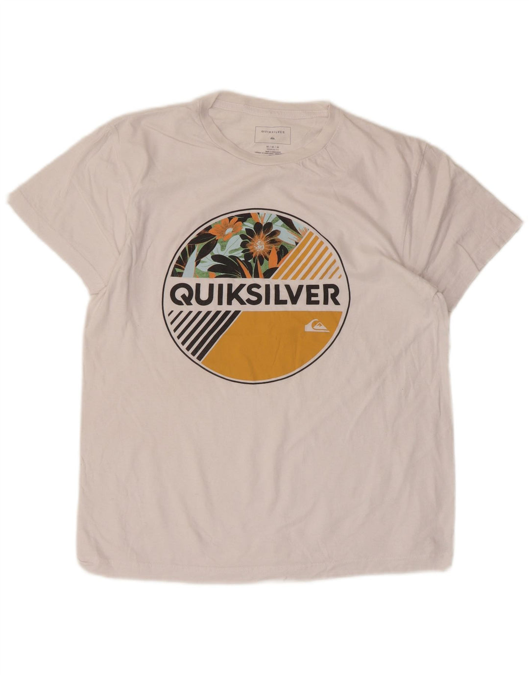 Quiksilver T-shirt graphique coupe régulière pour femme UK 14, coton blanc moyen