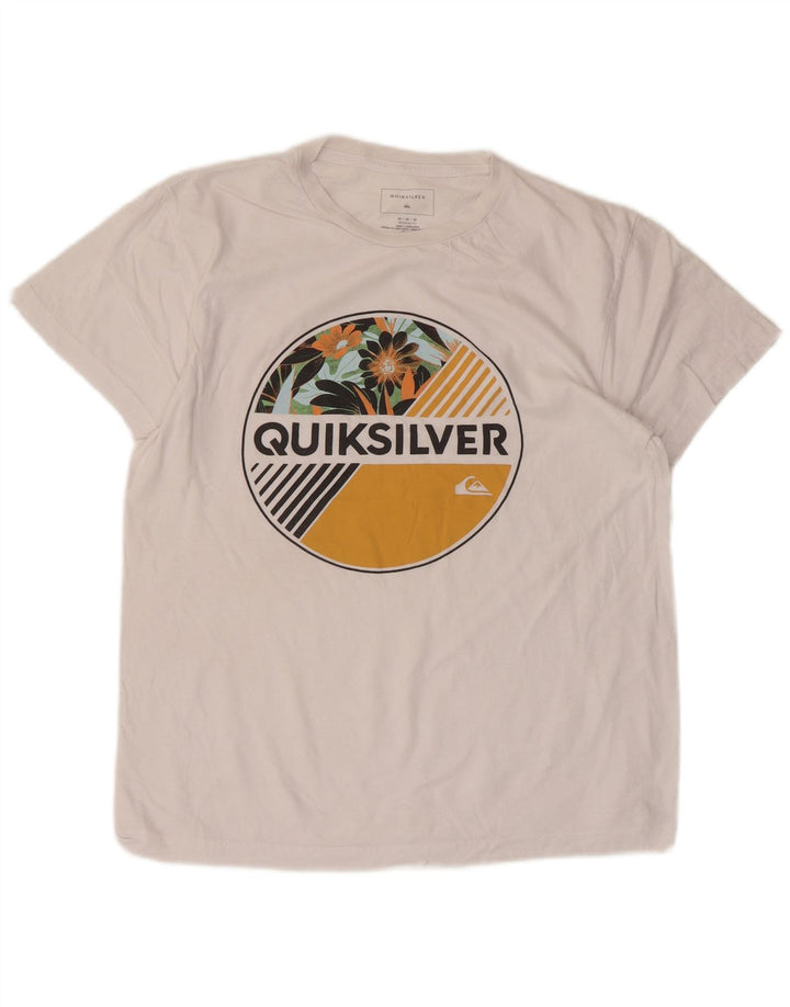 Quiksilver T-shirt graphique coupe régulière pour femme UK 14, coton blanc moyen