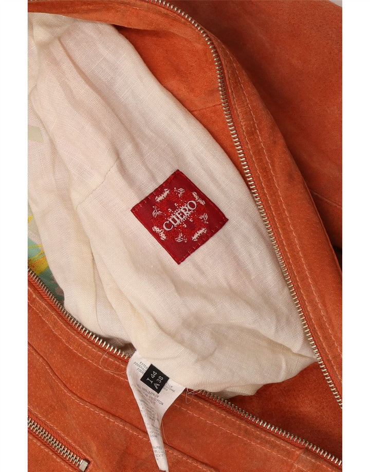 veste en daim crop femme vintage IT 44 cuir marron moyen