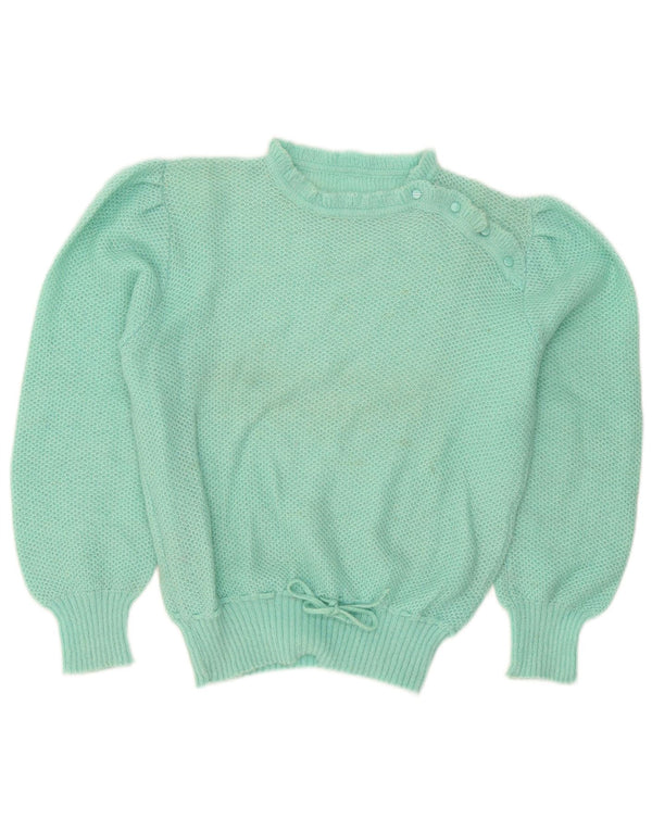 vintage Womens Crew Neck Jumper Pull UK 14 Grand Turquoise