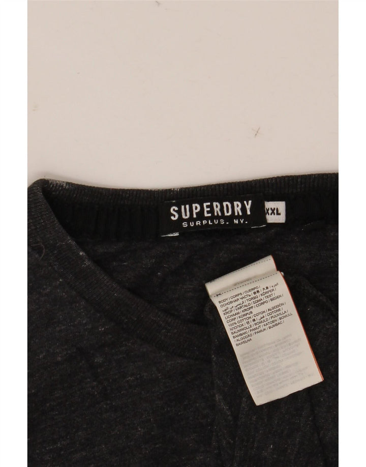 SUPERDRY Haut Homme Manches Longues 2XL Gris Moucheté Coton