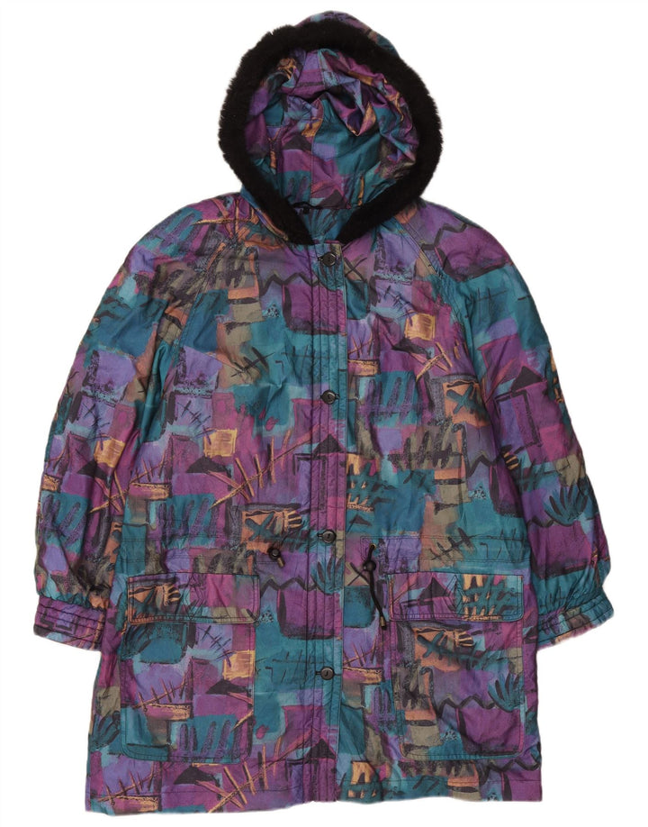 vintage Femmes Surdimensionné Motif Abstrait Coupe-Vent Manteau UK 18 XL Violet