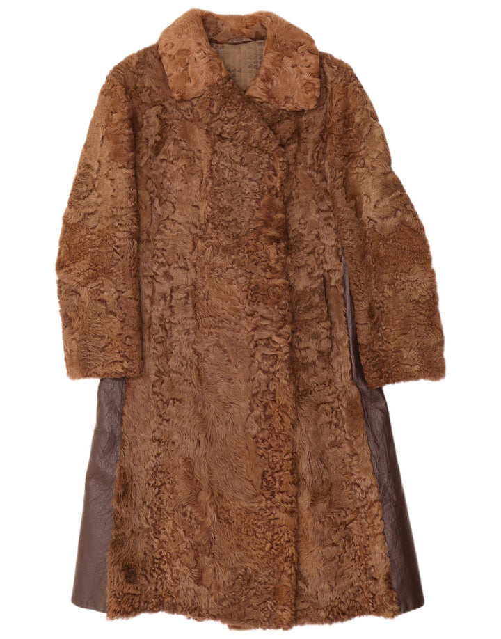 VINTAGE Manteau de fourrure femme UK 10 Petit Brun