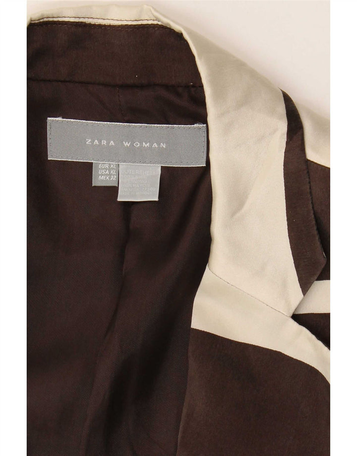 Zara Veste Blazer 1 Bouton Femme UK 18 XL Marron Colorblock