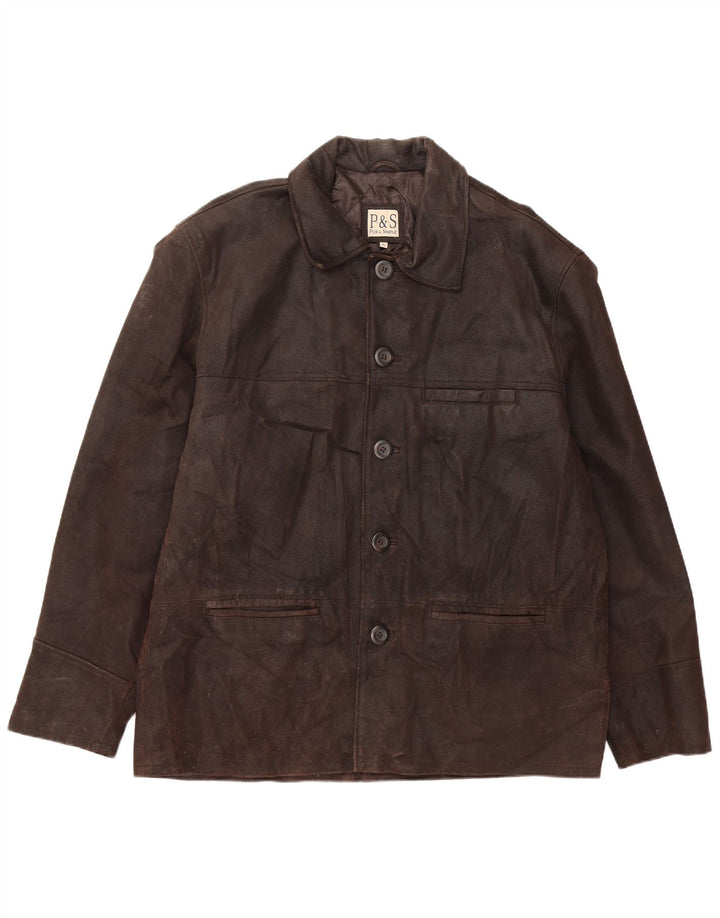 VINTAGE Veste en cuir homme UK 42 XL Cuir marron