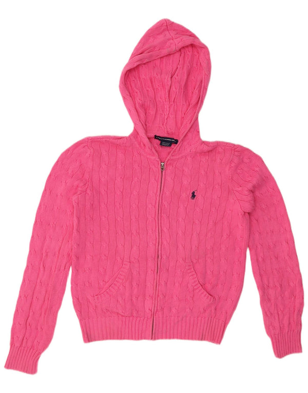 Ralph Lauren Pull cardigan court à capuche pour femme UK 16 Grand coton rose