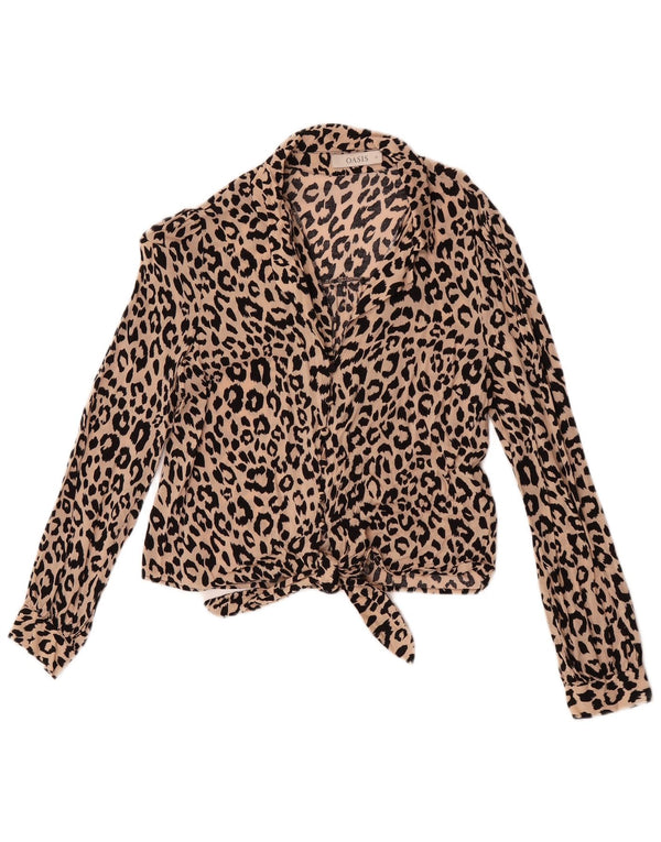 Oasis Chemisier court à nouer sur le devant pour femme UK 12 Beige moyen imprimé animal