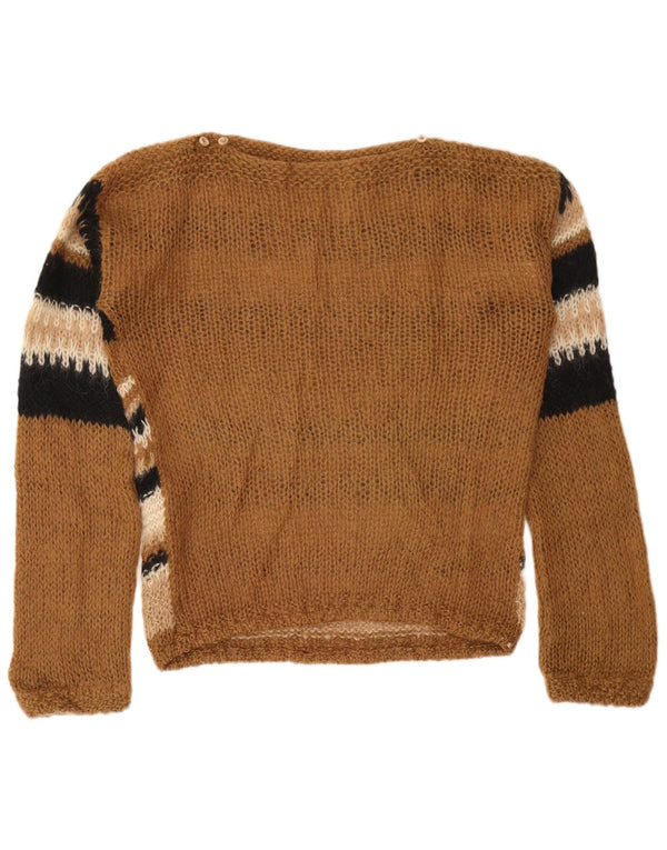 vintage Womens Boat Neck Jumper Sweater UK 16 Grand Brun Rayé