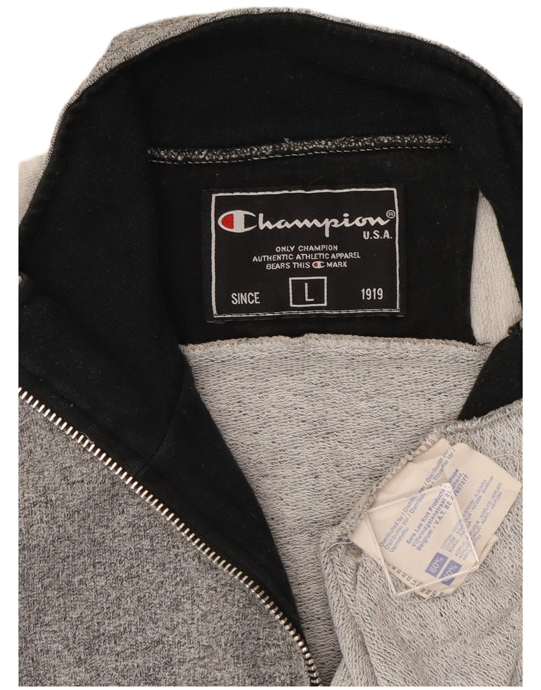 CHAMPION Sweat-shirt à col zippé pour homme, grand, gris, color block, en coton