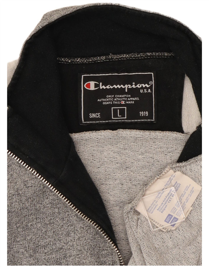 CHAMPION Sweat-shirt à col zippé pour homme, grand, gris, color block, en coton