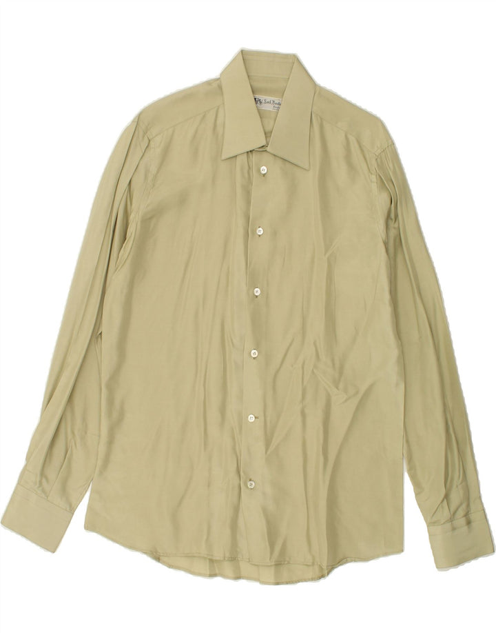 VINTAGE Chemise Homme Taille 16 41 Grande Soie Kaki