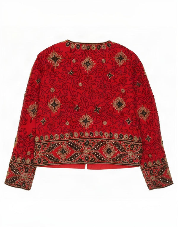 Papell Boutique Veste Blazer Femme UK 12 Soie Florale Rouge Moyen