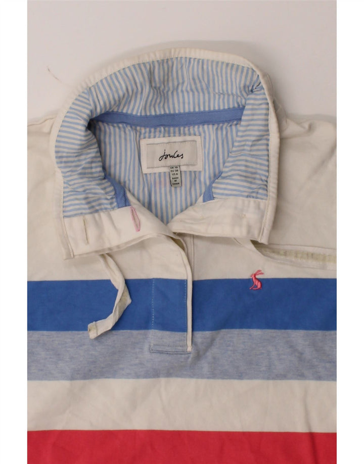 JOULES Womens Button Neck Sweatshirt Jumper UK 10 Small White Striped Vintage Joules and Second-Hand Joules from Messina Hembry 
