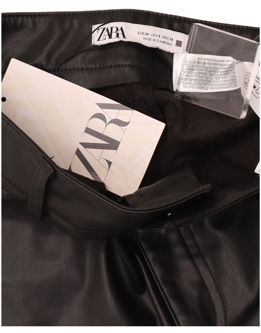 Zara Pantalon Bootcut en simili cuir pour femme EU 38 Small W28 L26 Noir