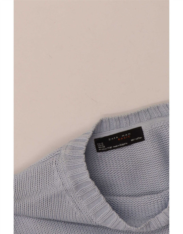 Zara Pull Col Rond Homme Bleu Moyen Coton