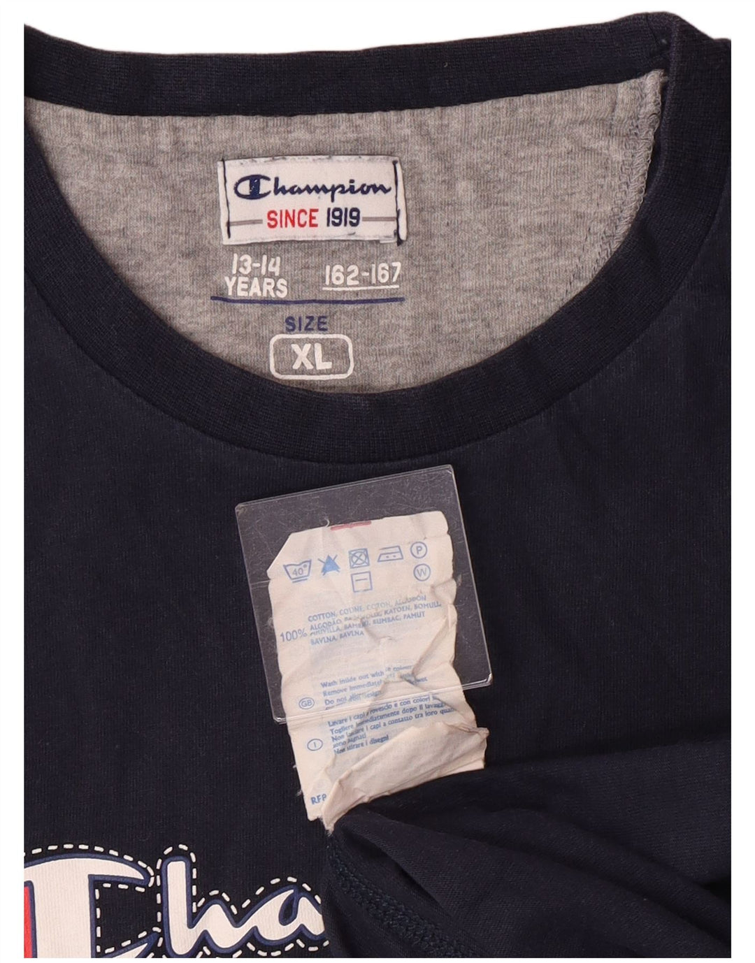 Champion Garçon Graphique Haut Manches Longues 13-14 ans XL Bleu Marine Coton