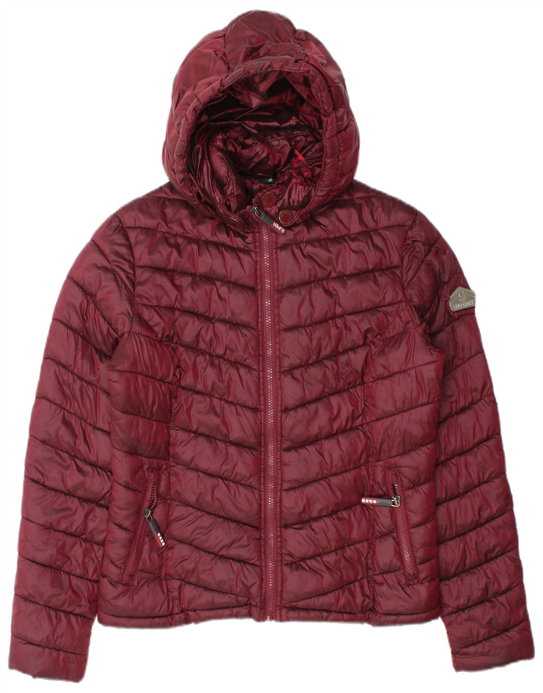 Superdry Veste rembourrée à capuche pour femme UK 14 Nylon bordeaux moyen