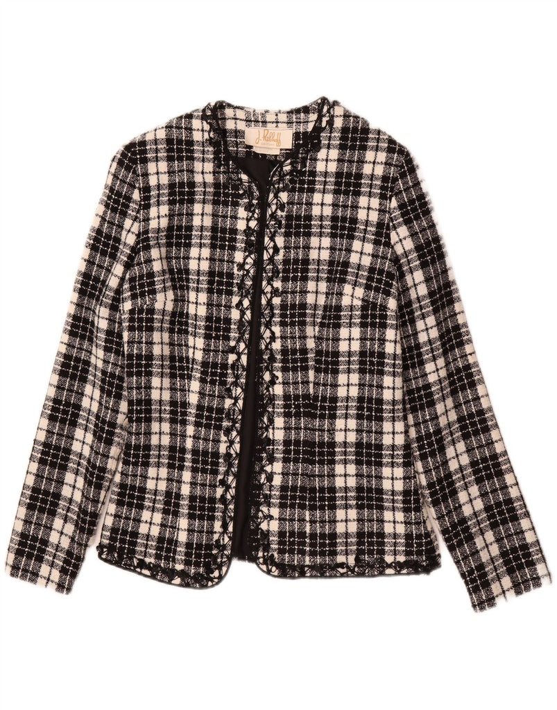 JOSEPH RIBKOFF Womens Open Blazer Jacket UK 14 Medium Black Check Acrylic Vintage Joseph Ribkoff and Second-Hand Joseph Ribkoff from Messina Hembry 