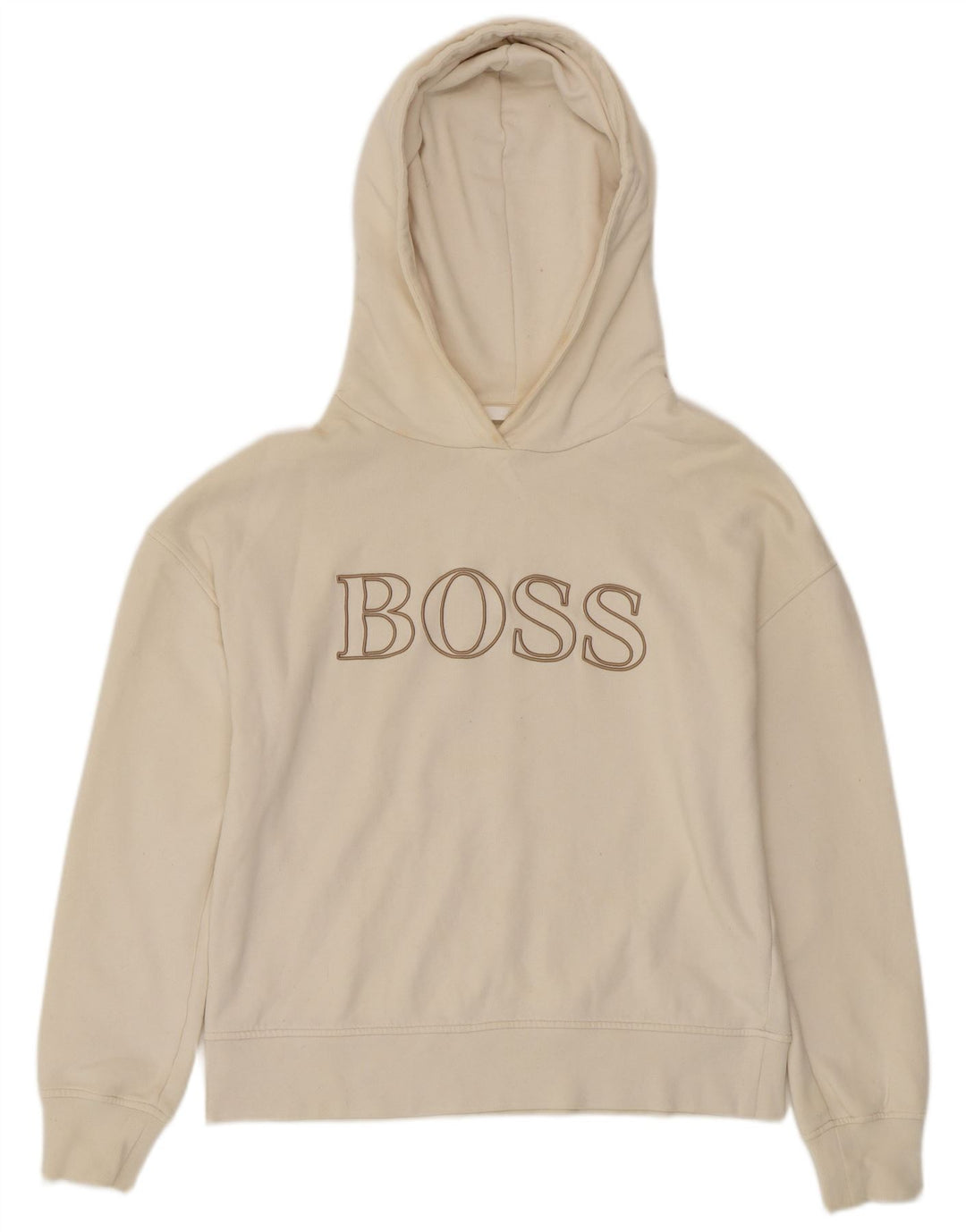 HUGO BOSS Pull à capuche surdimensionné graphique pour femme UK 10 Small Blanc cassé