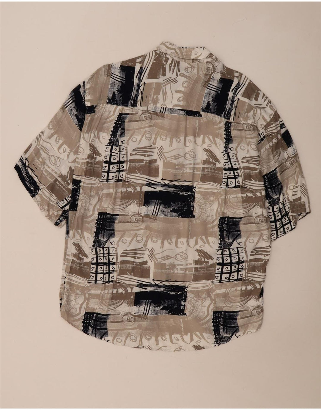 Chemise à manches courtes homme vintage grand patchwork beige