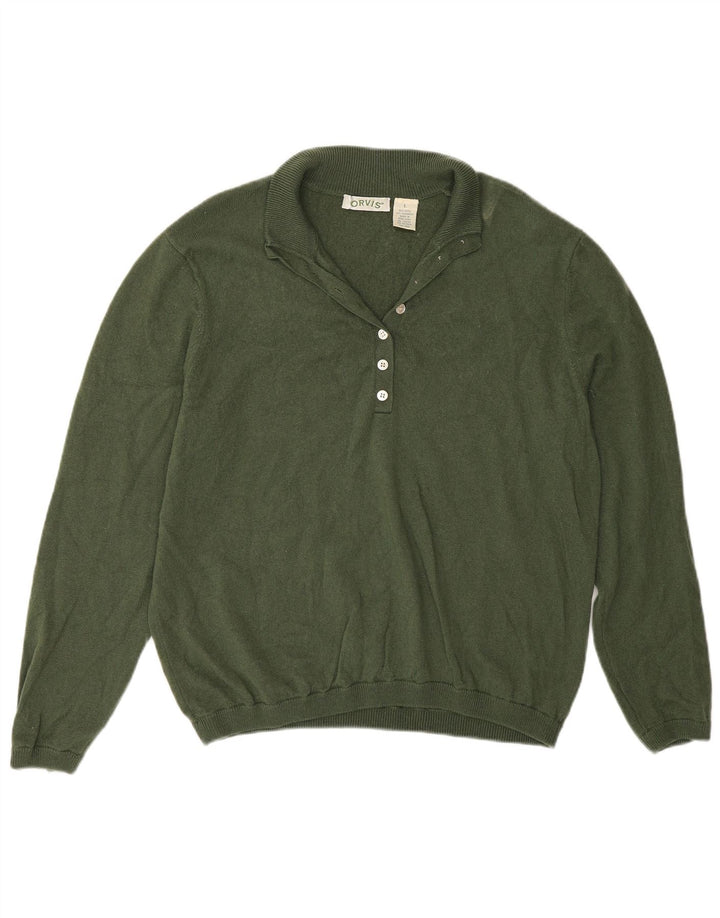 Orvis Pull à col boutonné pour femme UK 16 Grande laine verte