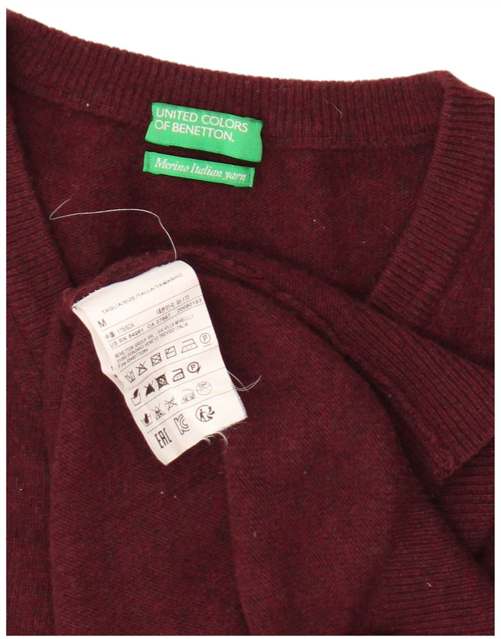 Benetton Pull Col V Homme Laine Vierge Bordeaux Moyen