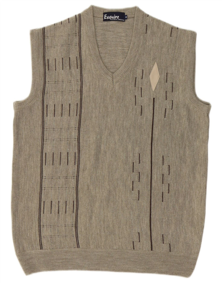 vintage Mens Vest Débardeur Gris Moyen Géométrique