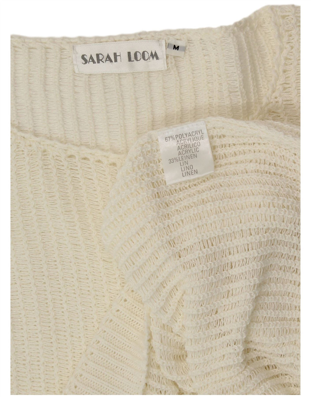 VINTAGE Femmes Crop Boat Neck Jumper Pull UK 14 Medium Off White