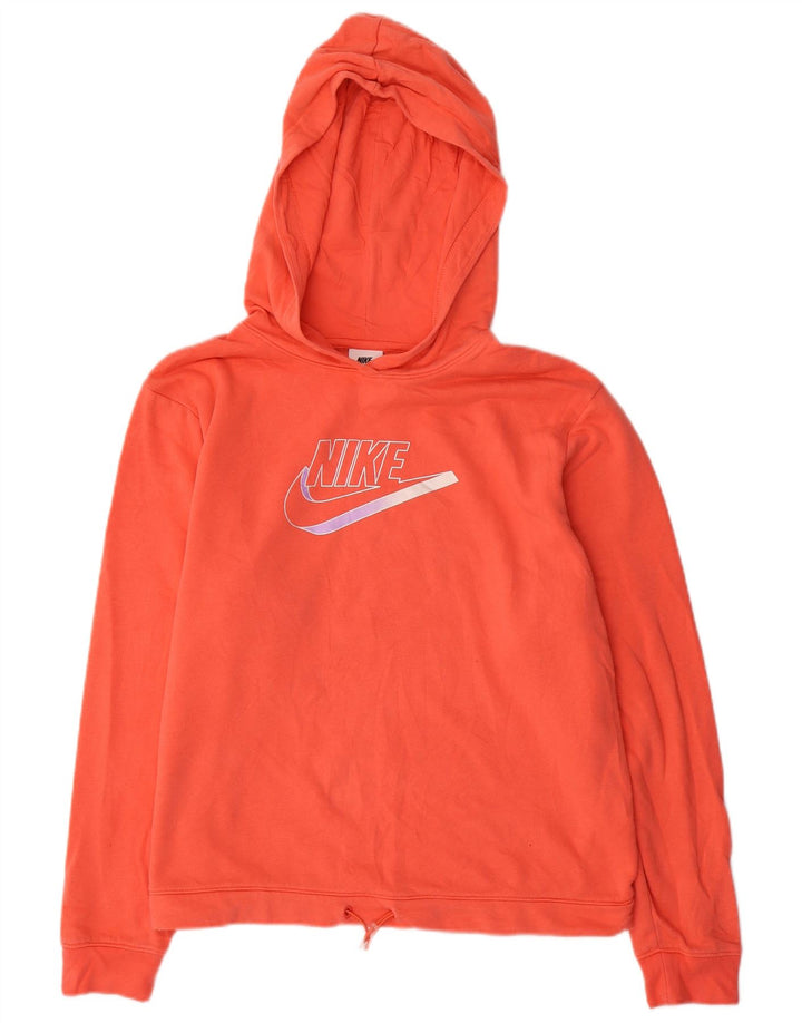 NIKE Pull à capuche graphique surdimensionné pour femme UK 14 Orange moyen