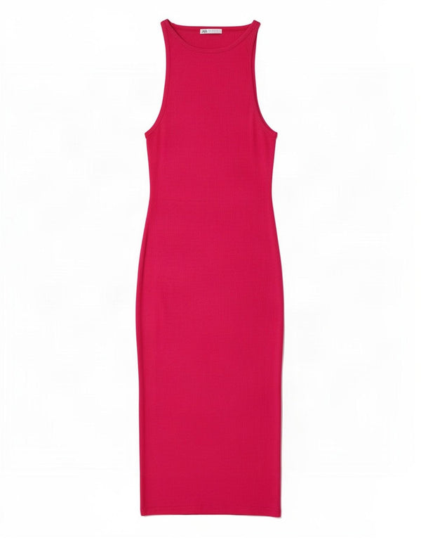 Zara Femme Robe Maxi Sans Manches UK 12 Coton Rose Moyen