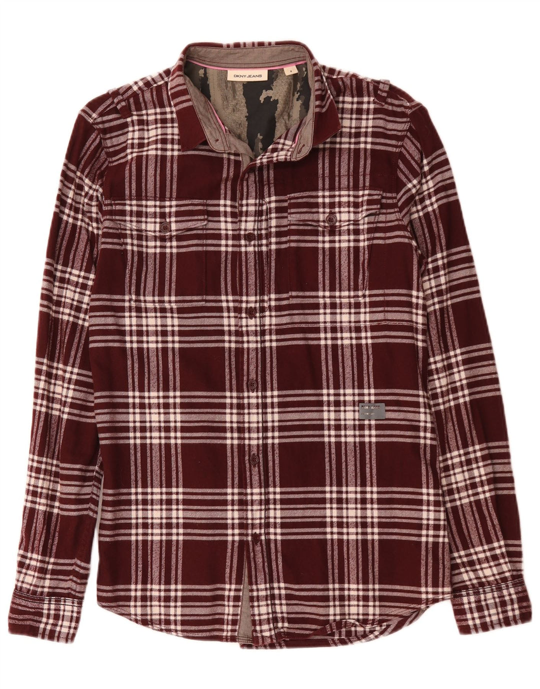 Dkny Chemise en flanelle pour homme en coton à carreaux bordeaux moyen