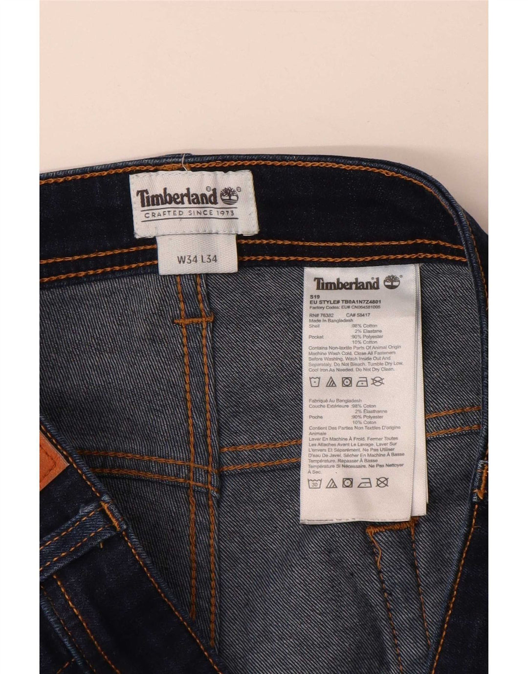 Timberland Jean Slim Homme W34 L34 Bleu Marine Coton