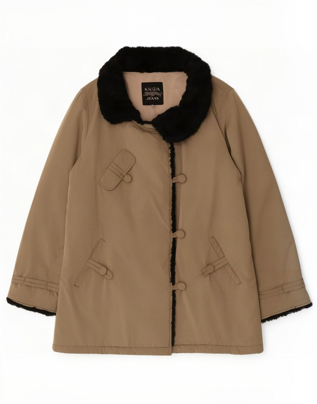 Krizia Jeans Manteau Femme UK 44 Large Beige Colorblock Polyester