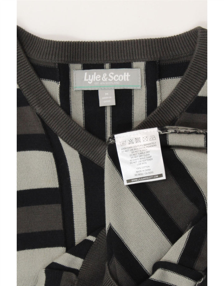 LYLE & SCOTT Pull Col V Homme Gris Moyen Rayé Coton