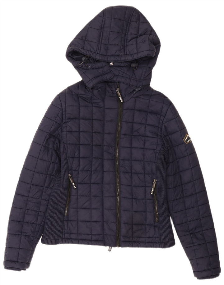 Superdry Veste matelassée à capuche pour femme UK 14 Large Bleu Marine Nylon