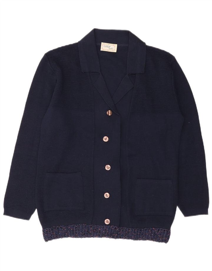 vintage Femme Cardigan Pull IT 48 XL Bleu Marine Acrylique