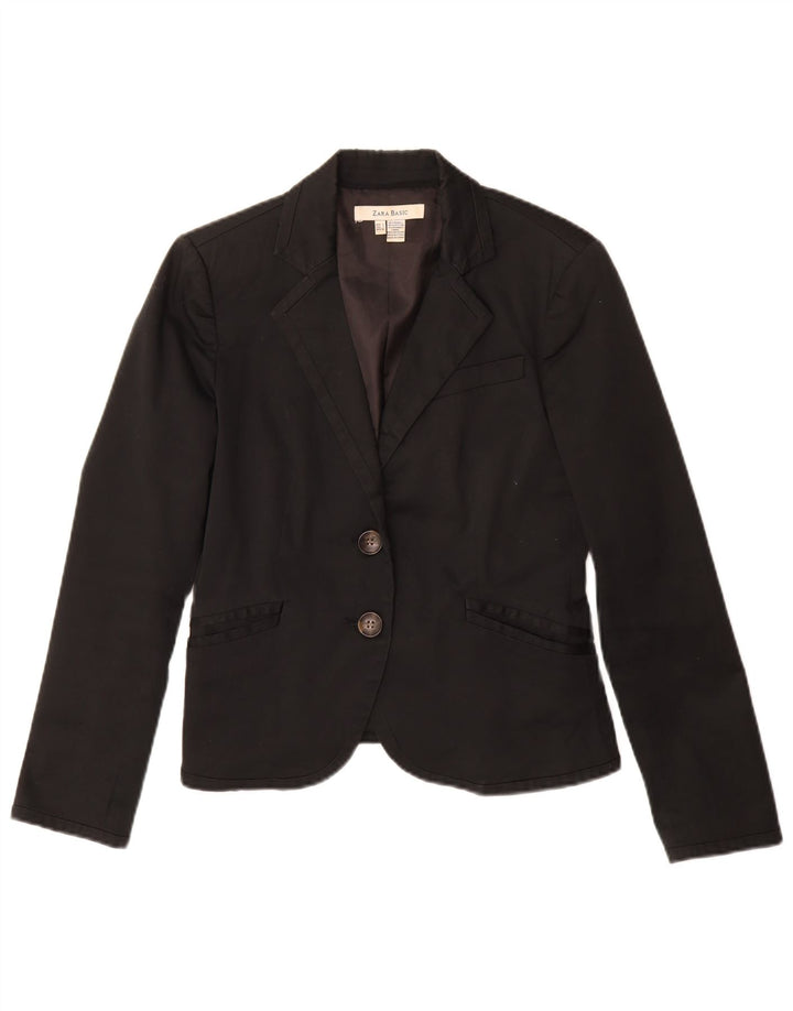 Zara Veste Blazer 2 Boutons Femme UK 14 Grand Coton Noir