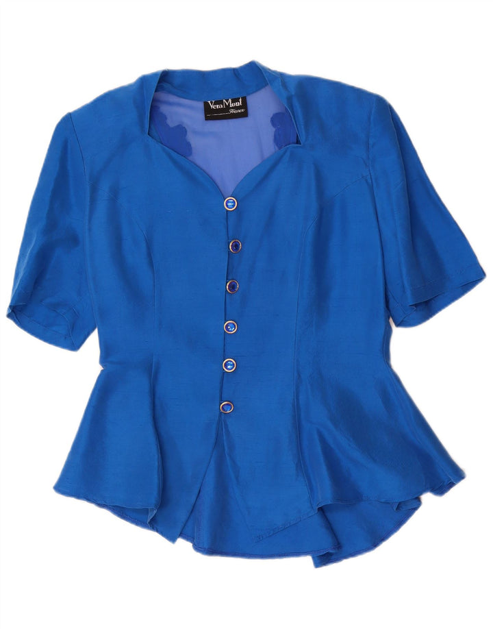 Vera Mont Ensemble jupe 2 pièces 6 boutons pour femme UK 14 Medium W28 Soie bleue