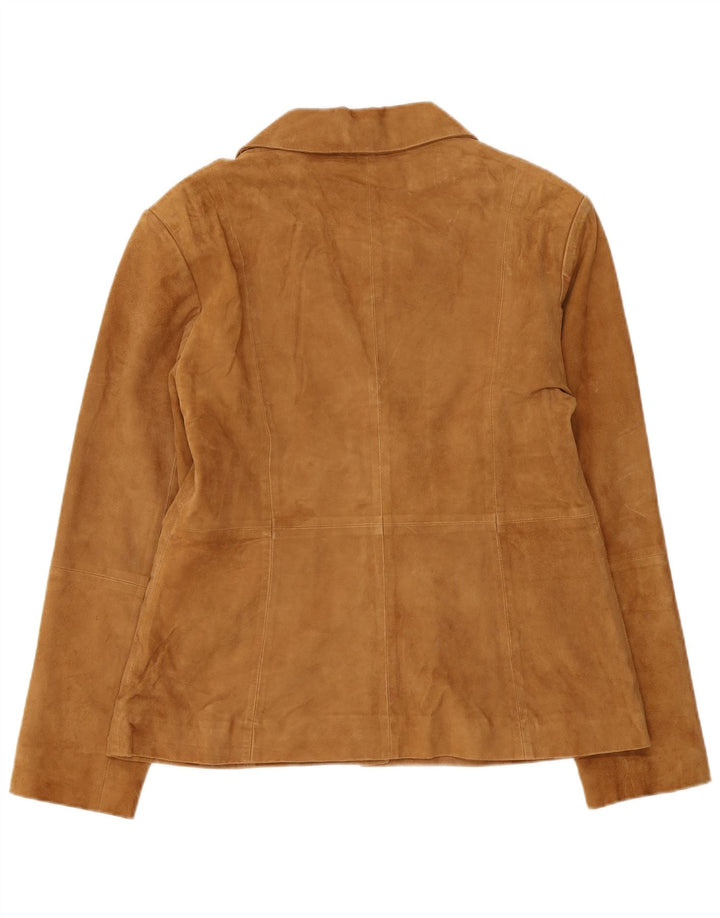 Helium Veste blazer en daim à 4 boutons pour femme UK 16 Grand cuir marron