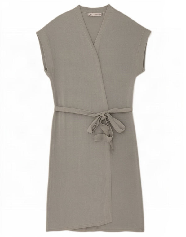 Zara Robe portefeuille à manches courtes pour femme UK 10 Petit Acrylique Gris