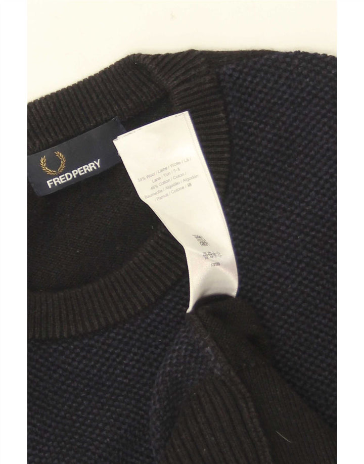 Fred Perry Pull à col rond pour homme en laine color block bleu marine