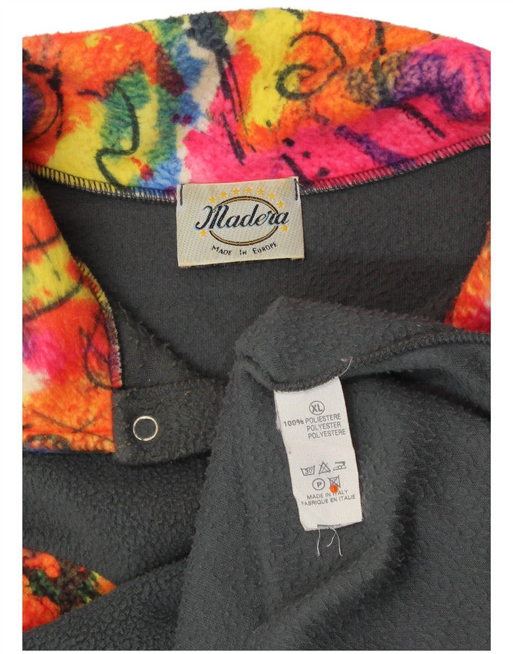 VINTAGE Pull polaire à col boutonné pour homme XL Gris Colorblock Polyester