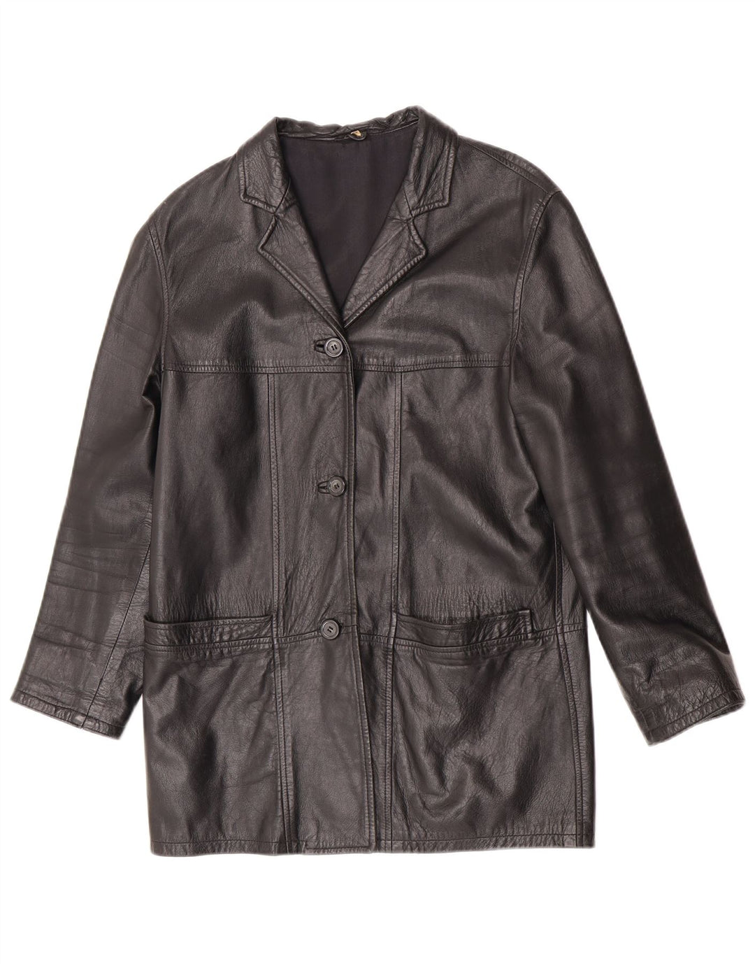 Veste en cuir femme vintage IT 42 Cuir noir moyen