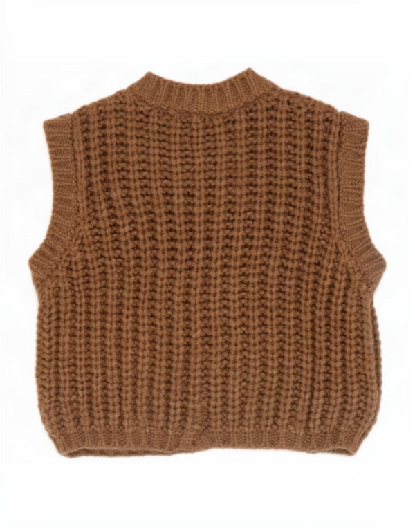 Zara Cardigan surdimensionné sans manches pour femme UK 10 Petit acrylique marron