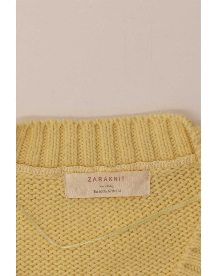 Zara Pull col V pour femme UK 14 Jaune moyen