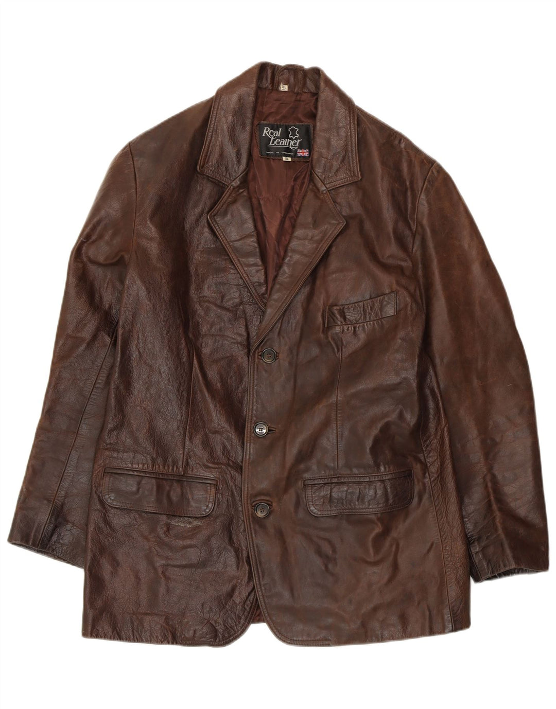 VINTAGE Veste en cuir homme UK 42 XL Cuir marron