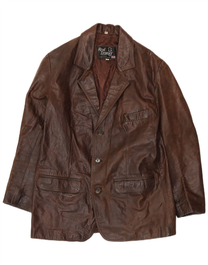 VINTAGE Veste en cuir homme UK 42 XL Cuir marron