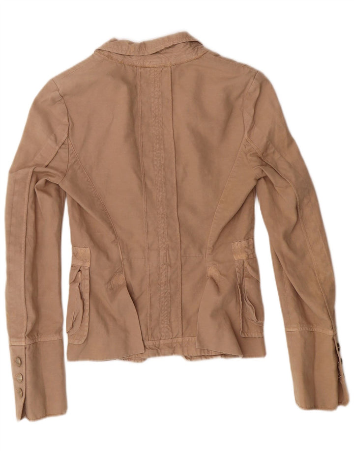 PINKO Veste Blazer 2 Boutons Femme UK 8 Petit Coton Beige