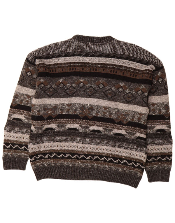 vintage Mens Crew Neck Jumper Sweater IT 50 Moyen Gris Géométrique